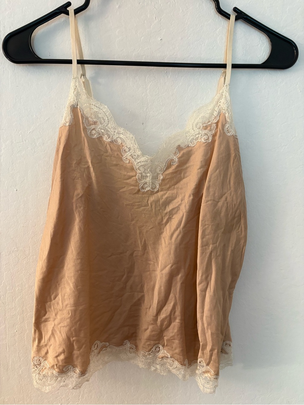 Natori Beige Satin Lace-Trim Cami Silk
